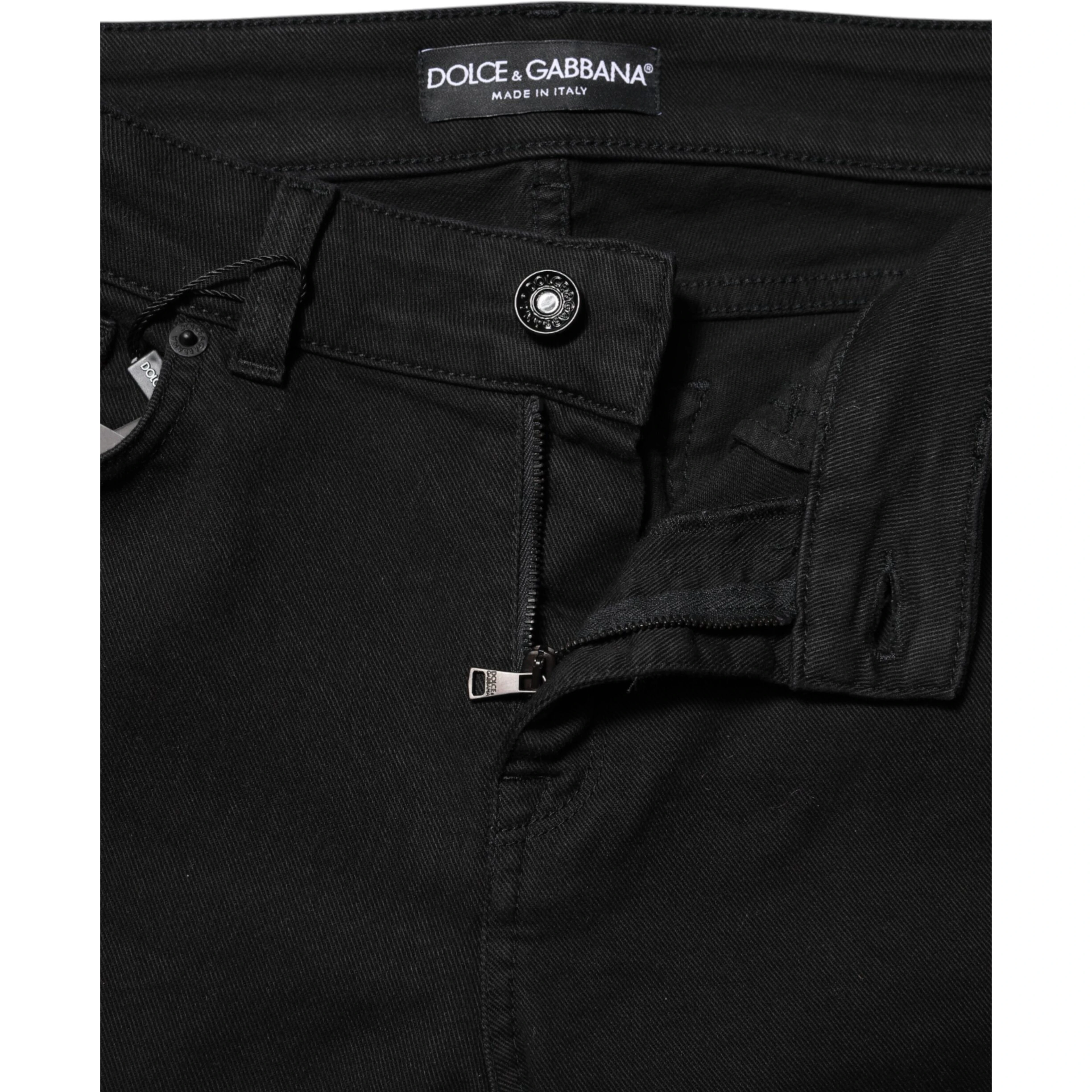 Black Cotton Skinny Mid Waisted Denim Jeans