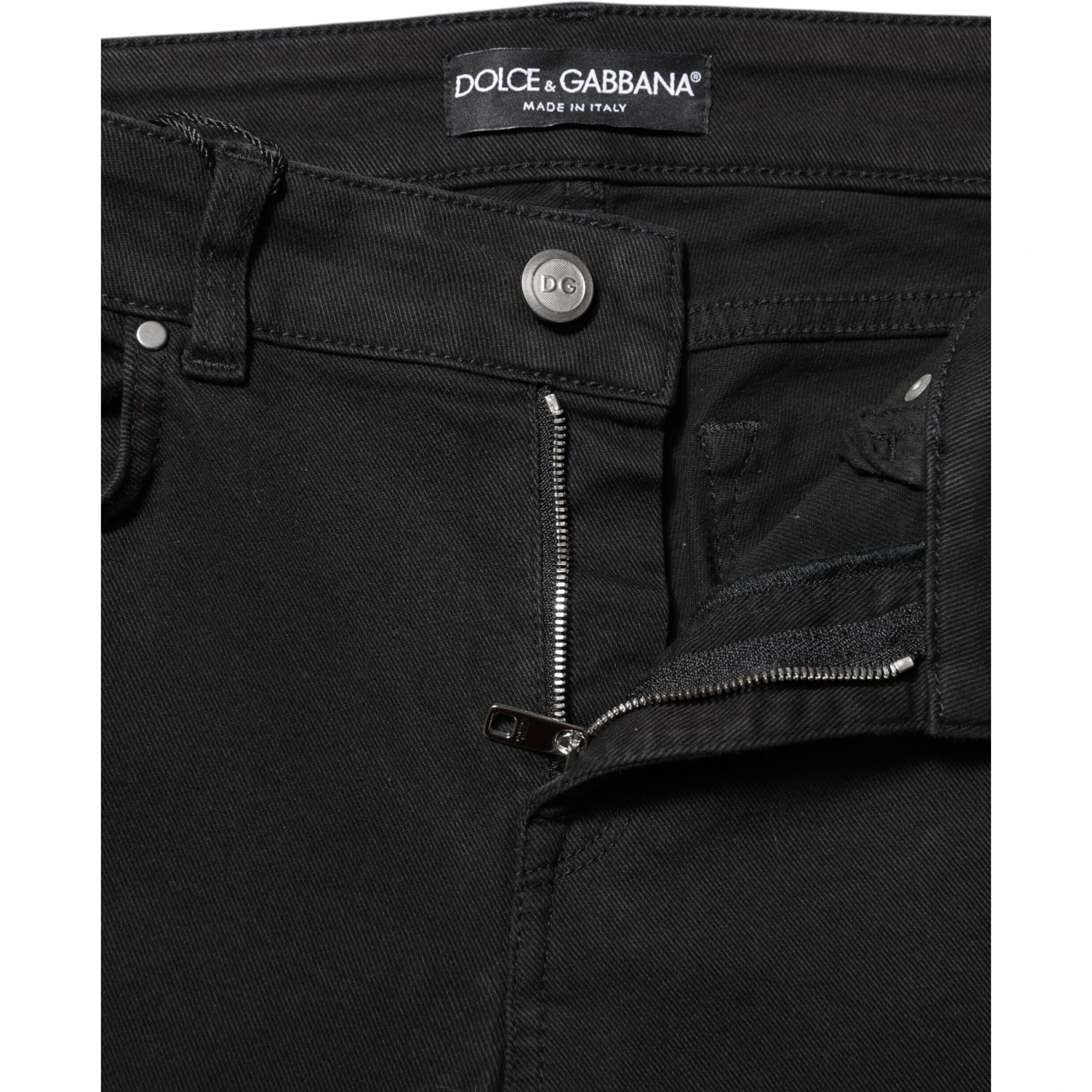 Black Cotton Skinny Mid Waisted Denim Jeans