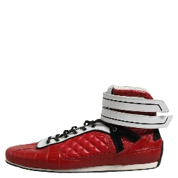 Red Quilted Leather Lace Up Sneakers Shoes