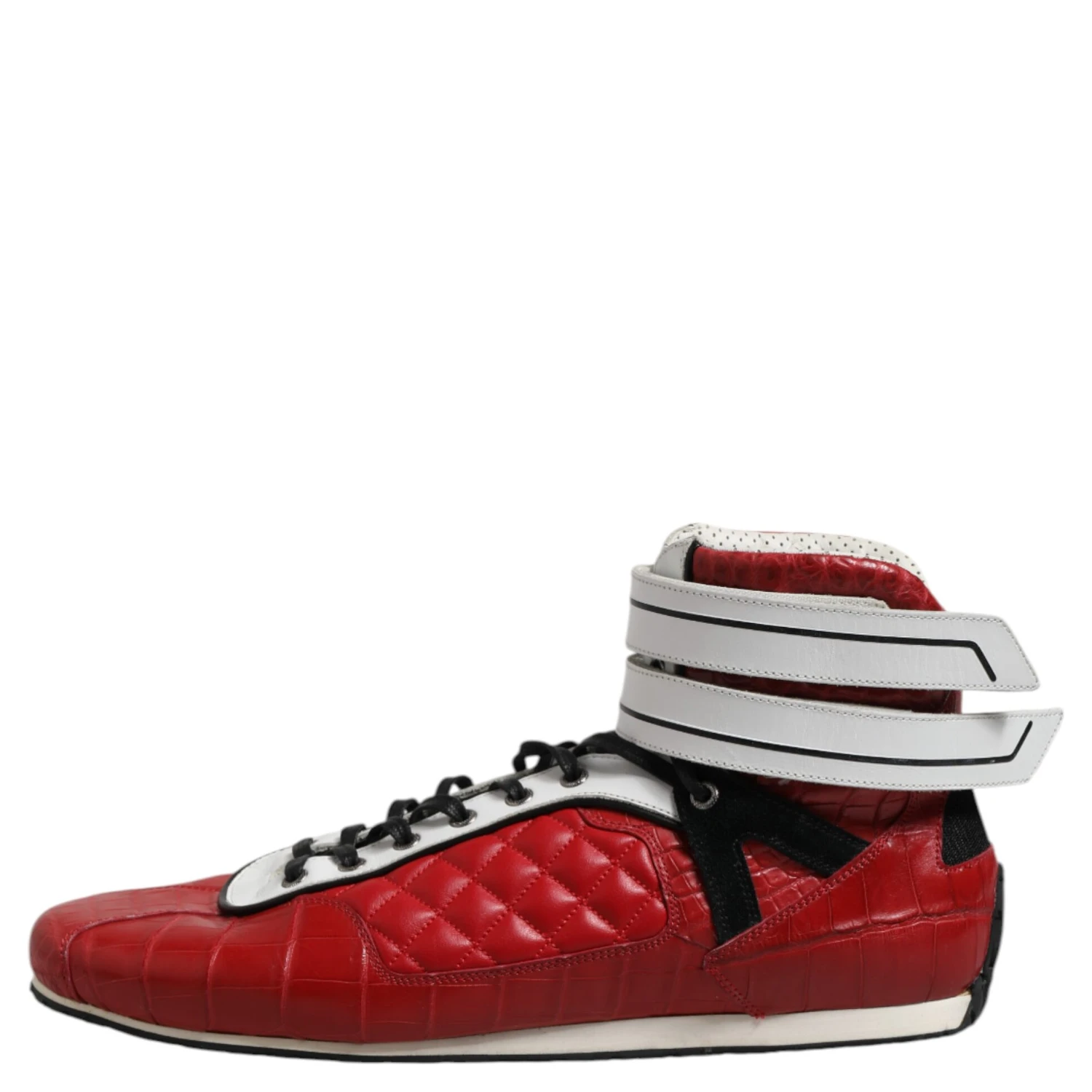 Red Quilted Leather Lace Up Sneakers Shoes