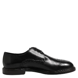 Black Leather Derby Wingtip Formal Shoes