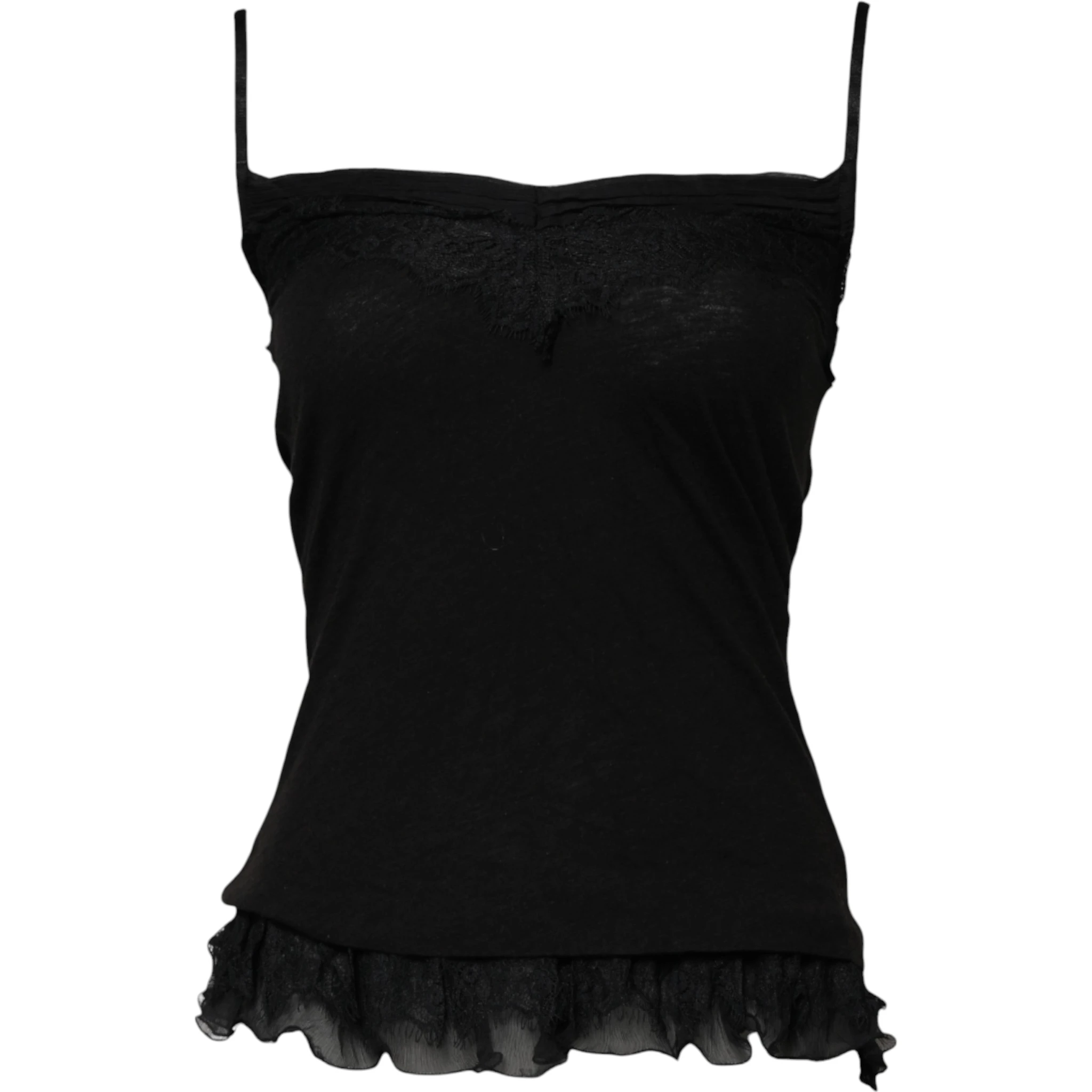 Black Wool Sleeveless Square Neck Tank Top