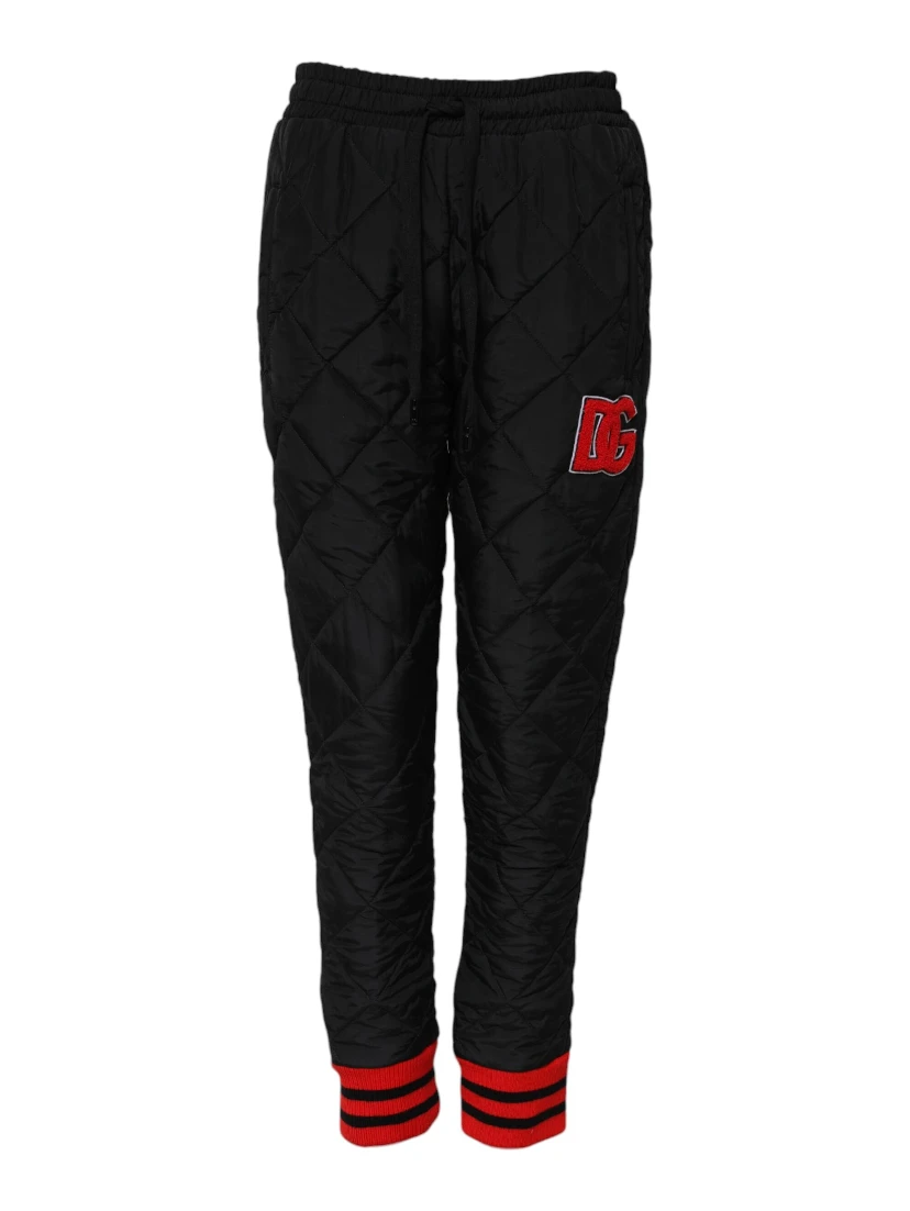 Black Quilted Mid Waist Jogger Pants
