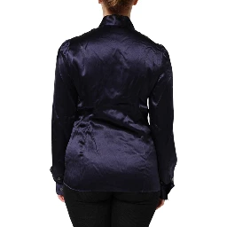 Dark Purple Silk Ascot Collared Blouse Top