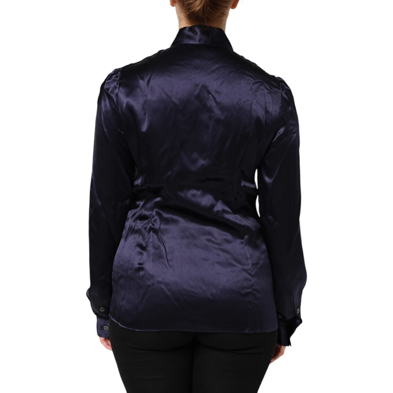 Dark Purple Silk Ascot Collared Blouse Top