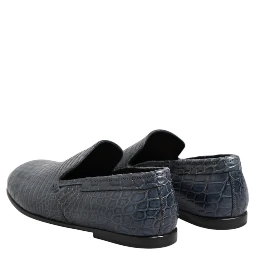 Blue Exotic Leather Slip On Loafers Men Dress Shoes