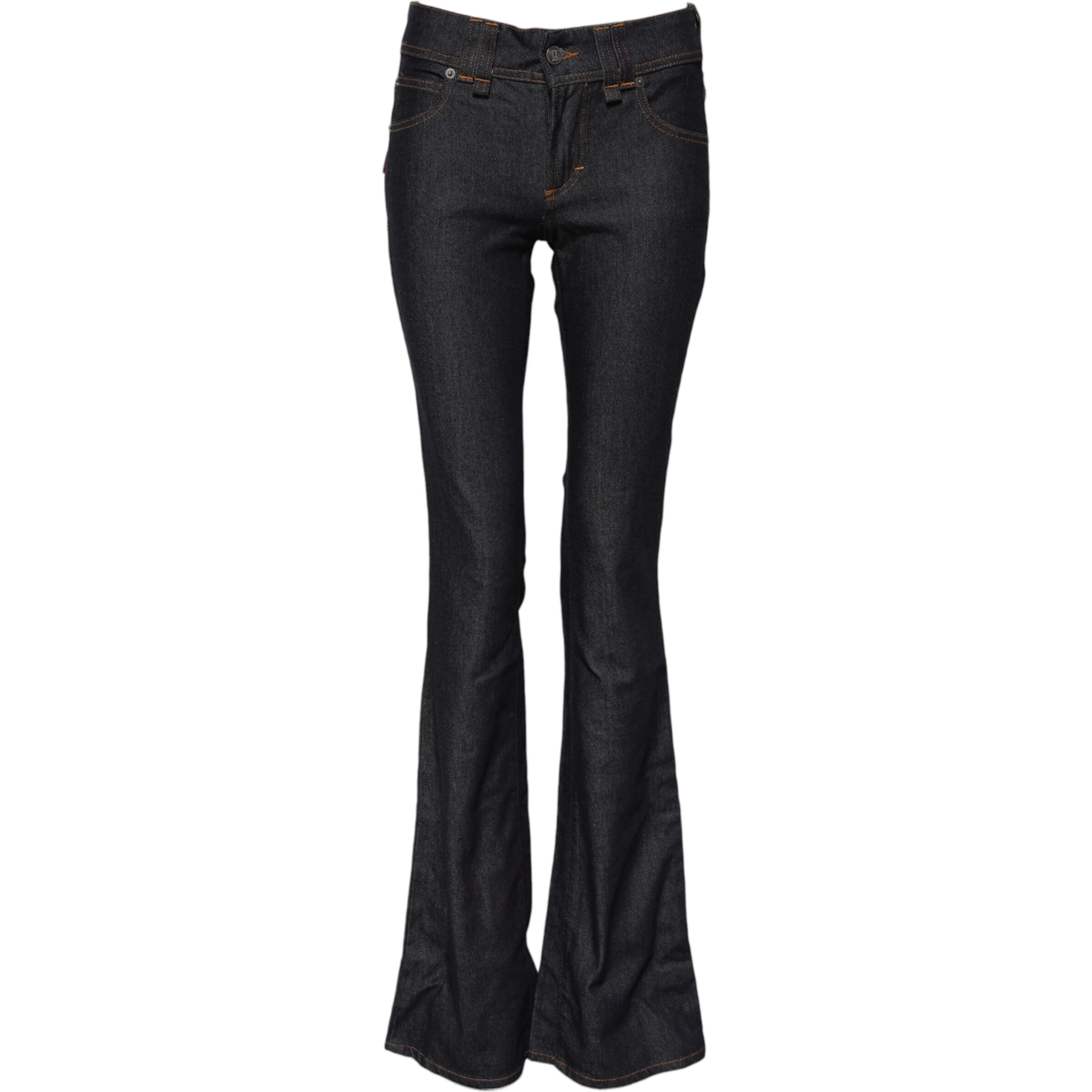 Blue Mid Waist Cotton Wide Leg Denim Jeans