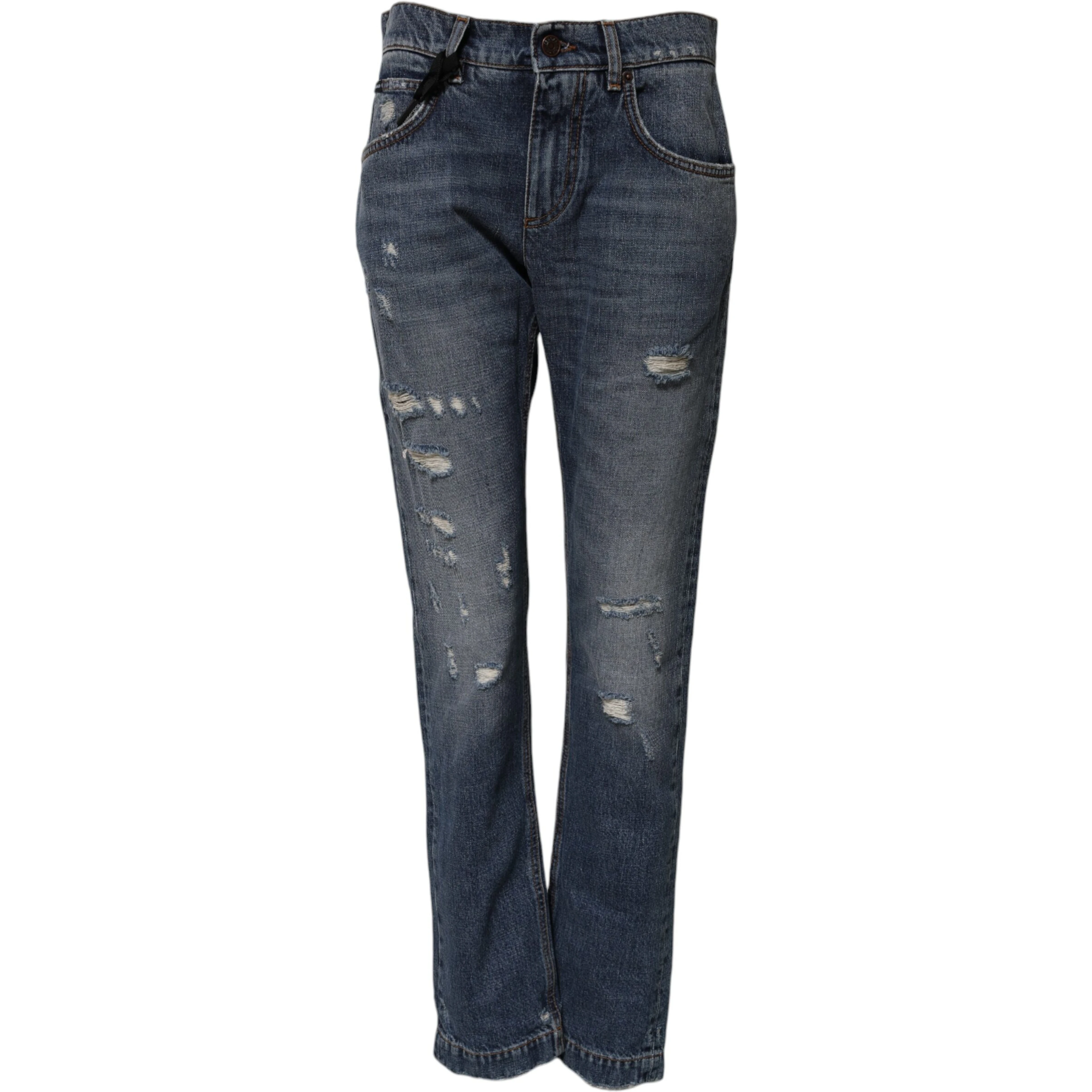 Blue Cotton Tattered Boyfriend Denim Jeans
