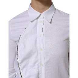White Cotton Collared Long Sleeves Ruffle Top Shirt