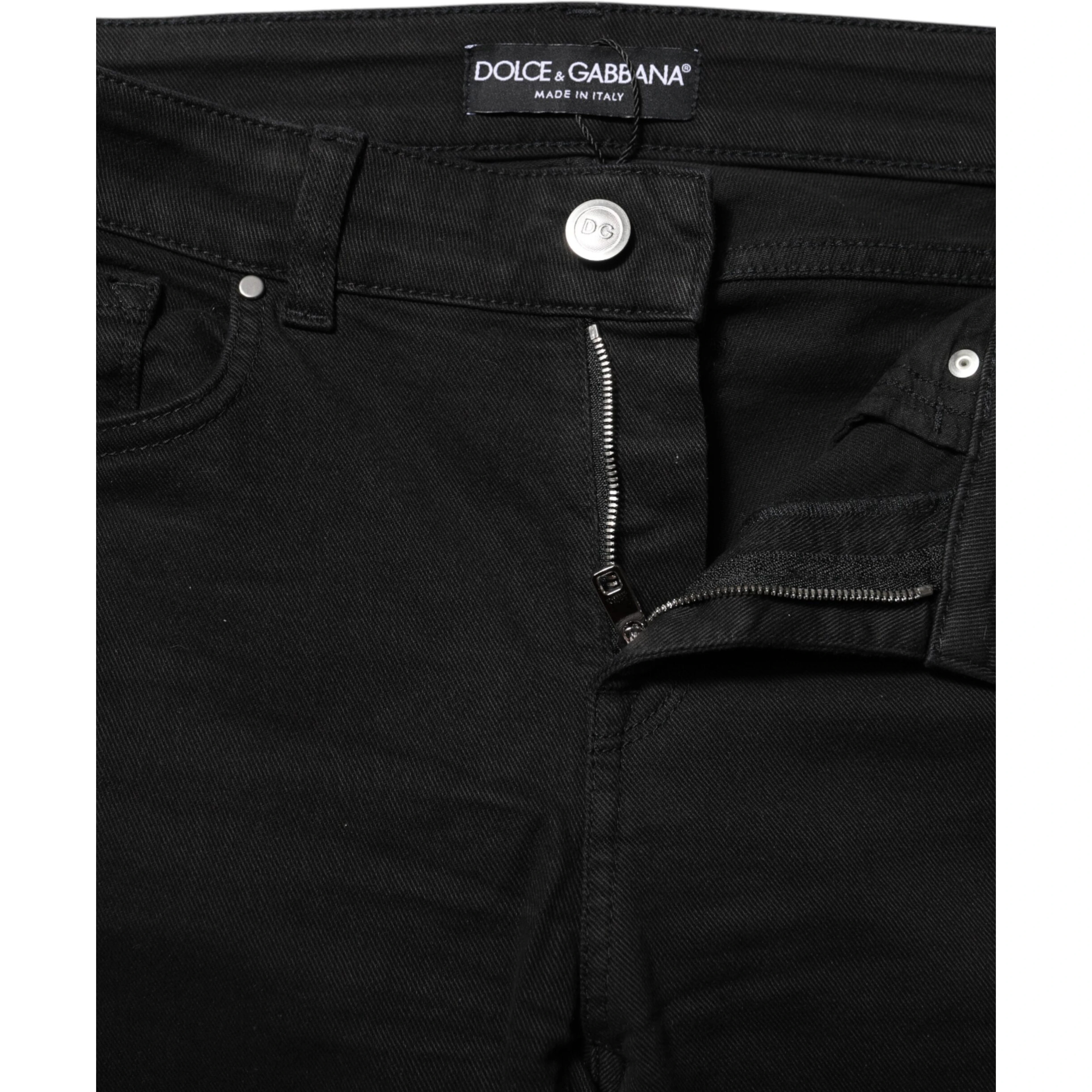 Black Skinny Cotton Mid Waisted Denim Jeans