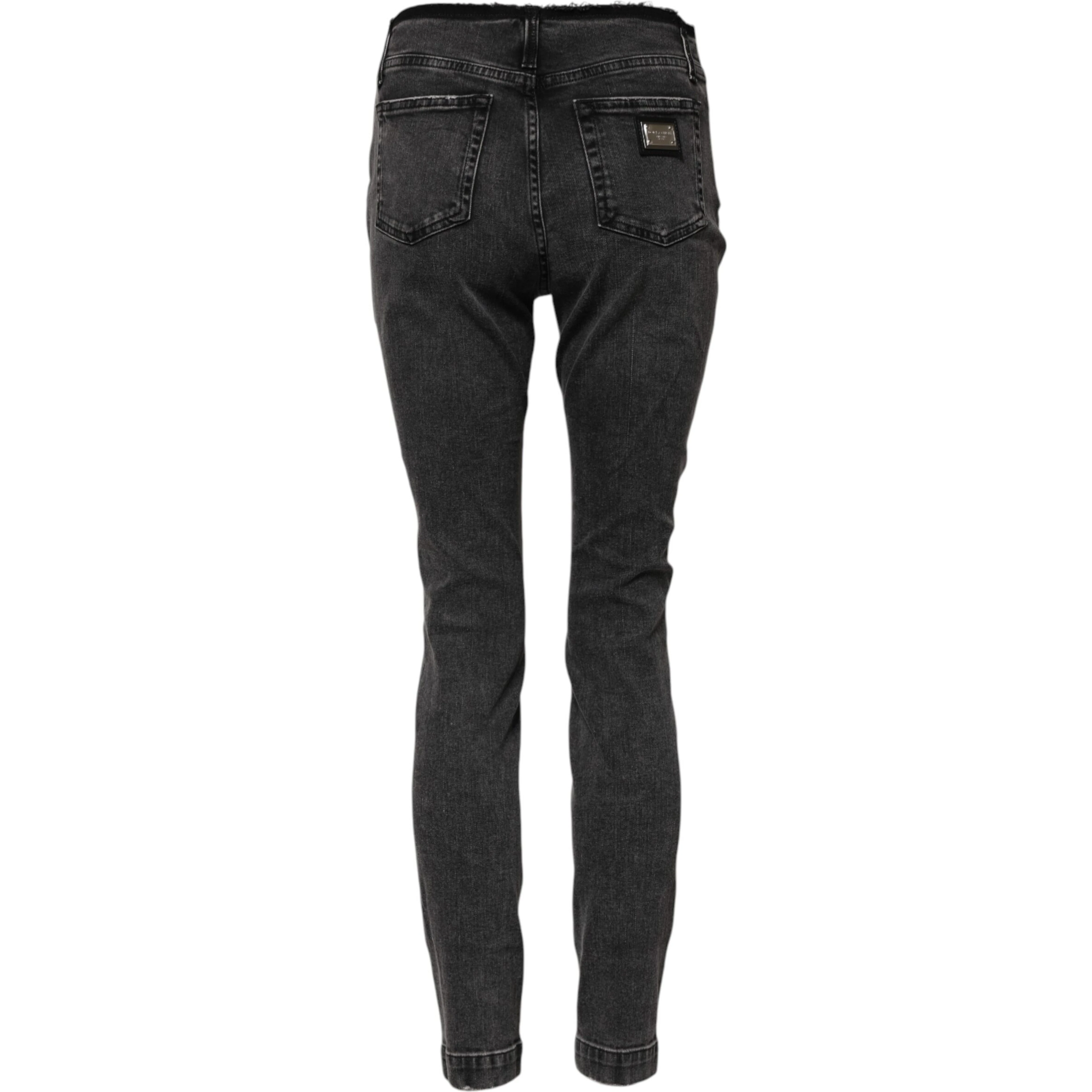 Gray Skinny Cotton Mid Waisted Denim Jeans
