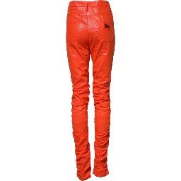 Orange Cotton High Waisted Denim Jeans