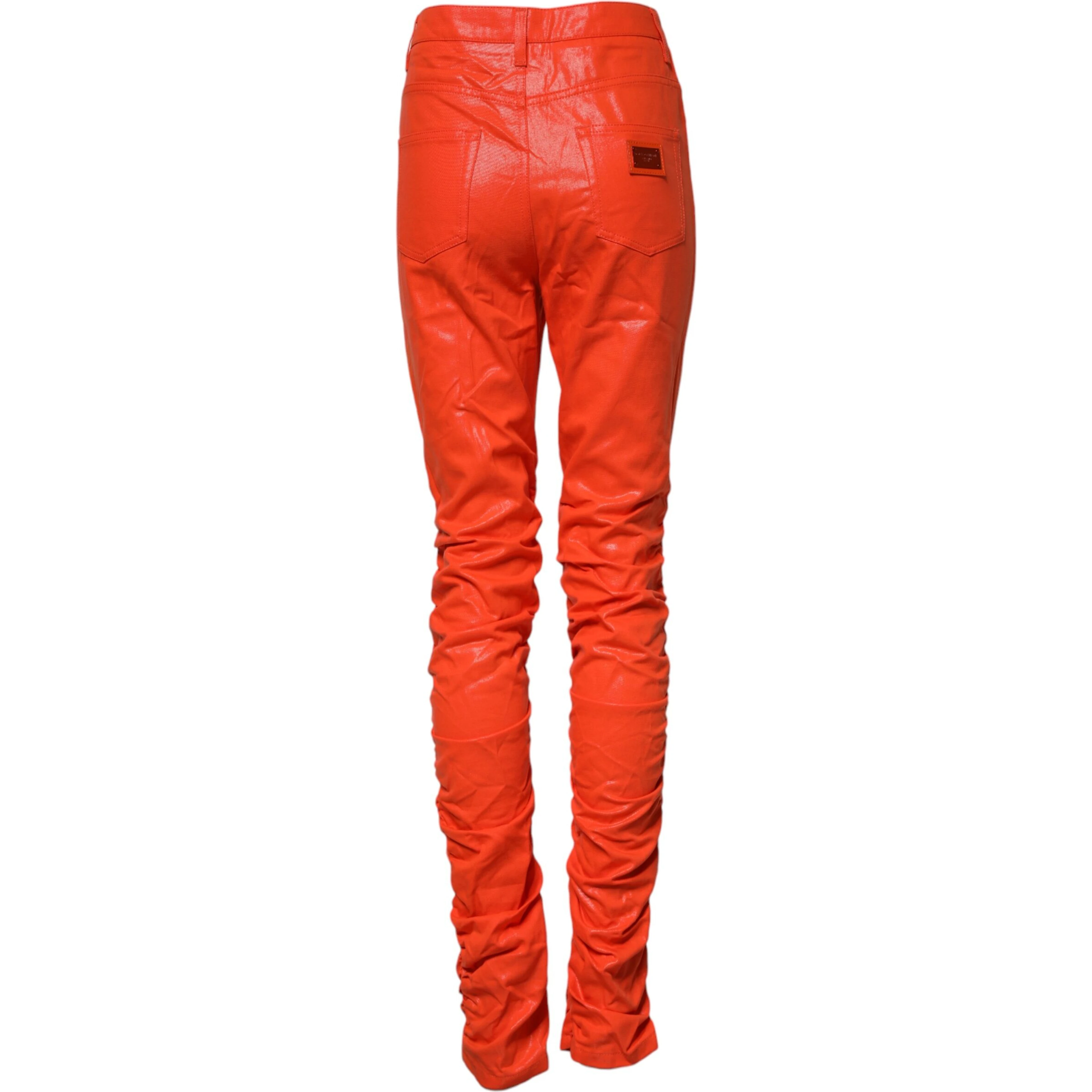 Orange Cotton High Waisted Denim Jeans