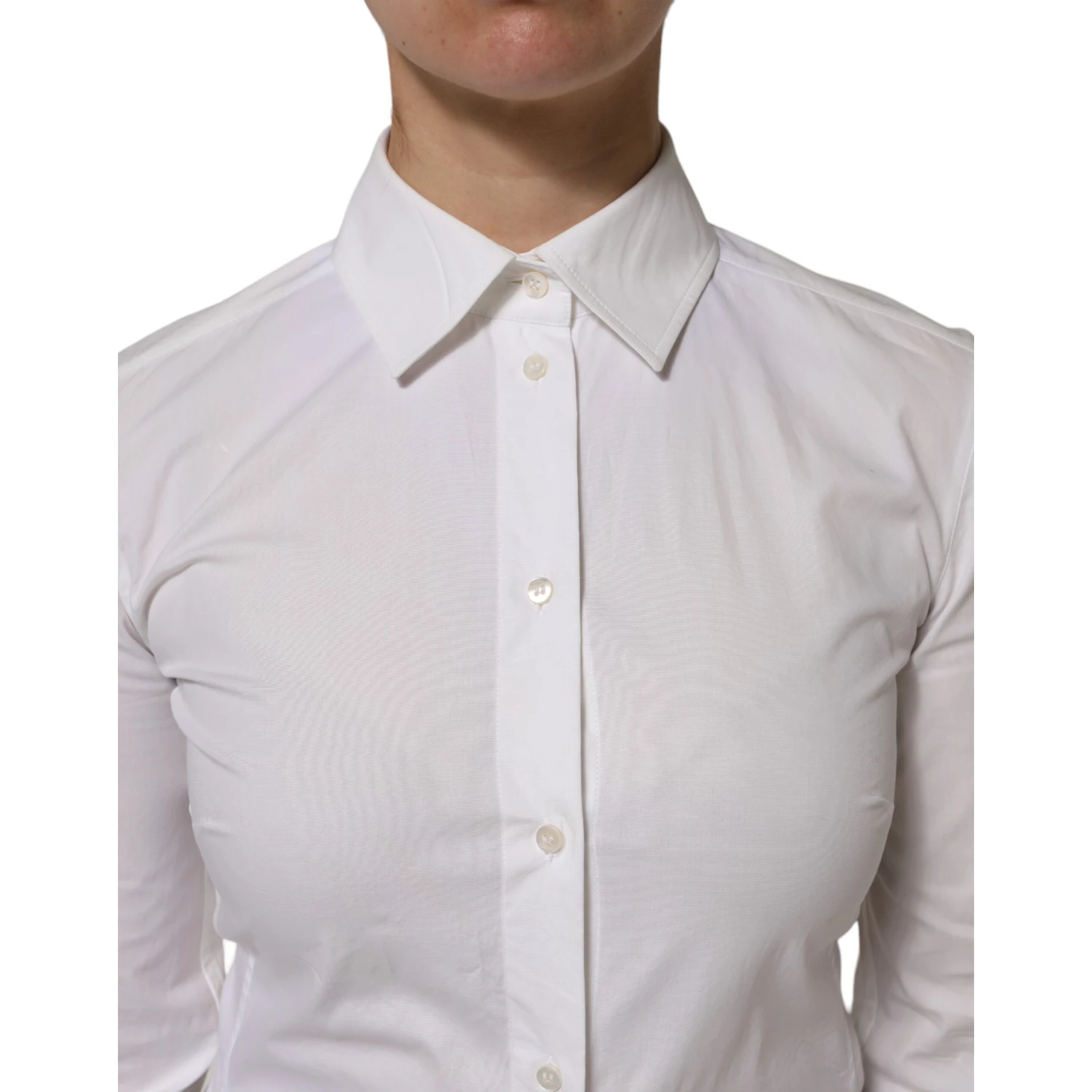 White Cotton Collared Long Sleeves Top Shirt
