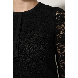 Black Nylon Lace Long Sleeve Blouse Top