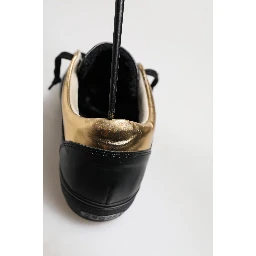 Black Gold Lace Up Low Top Women Sneakers Shoes