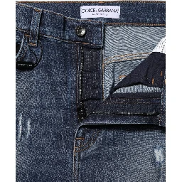 Blue Washed Cotton High Waisted Denim Jeans