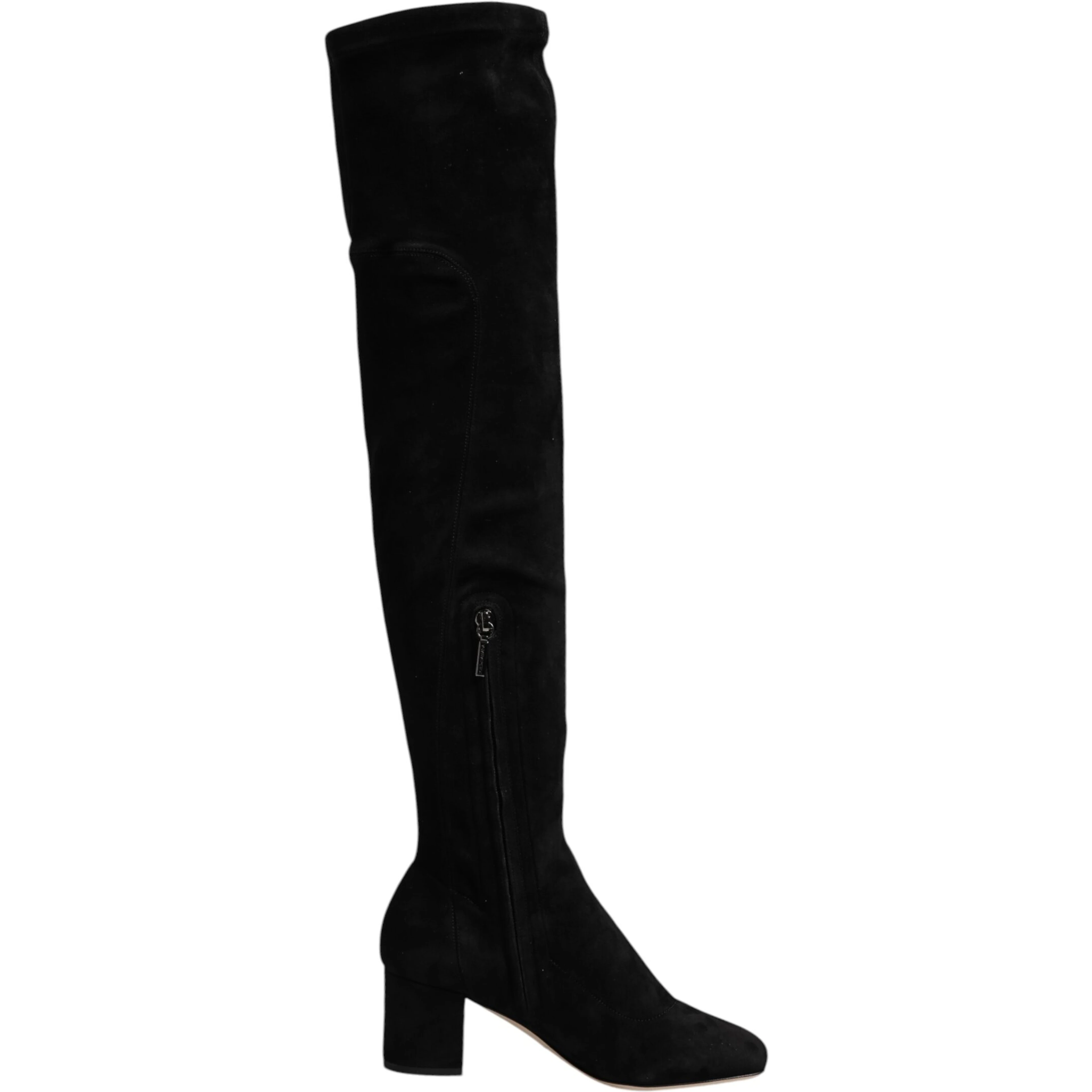 Black Suede Leather Knee High Boots Shoes