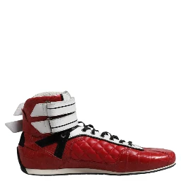 Red Quilted Leather Lace Up Sneakers Shoes