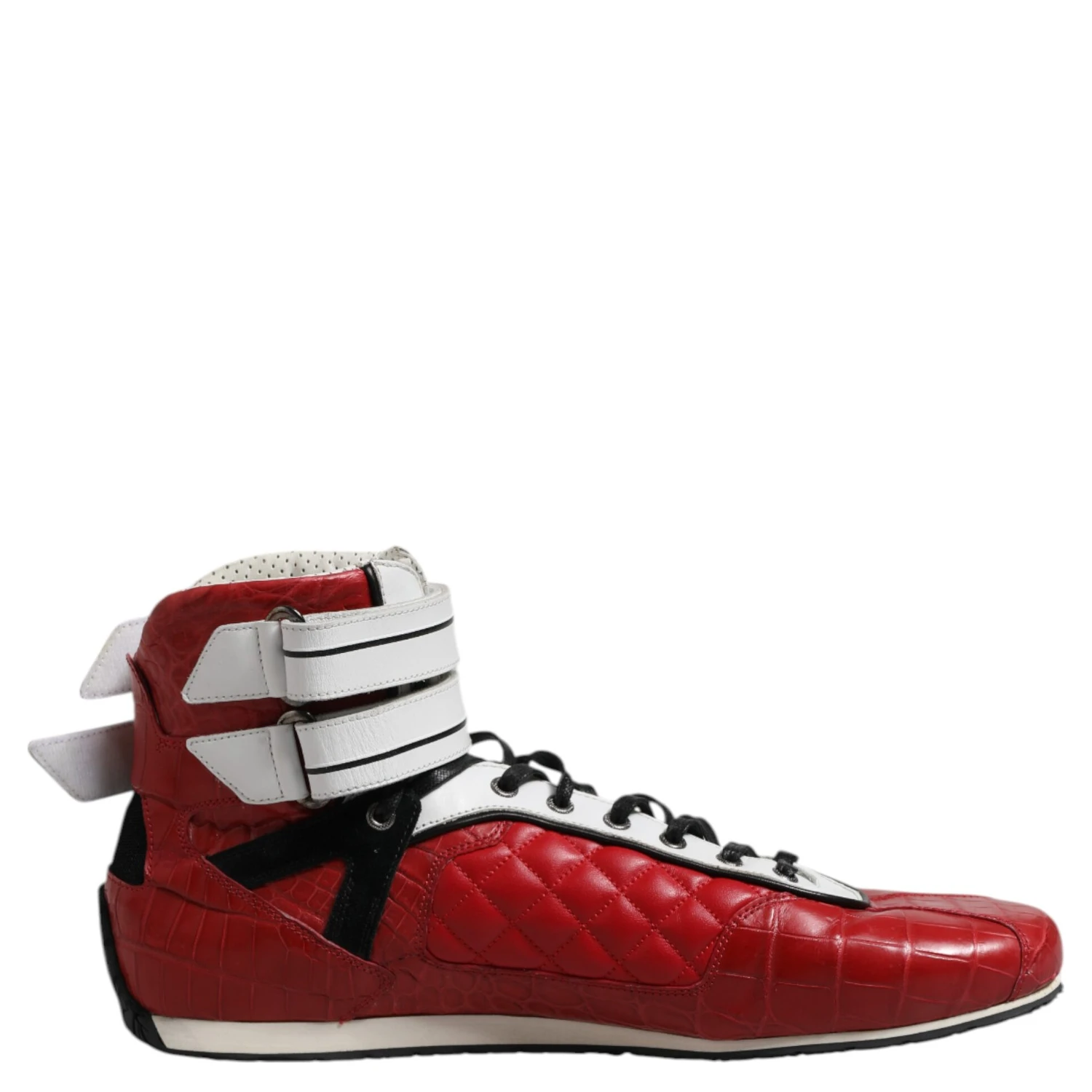 Red Quilted Leather Lace Up Sneakers Shoes