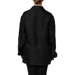 Black Silk DG Embroidery Long Sleeves Top