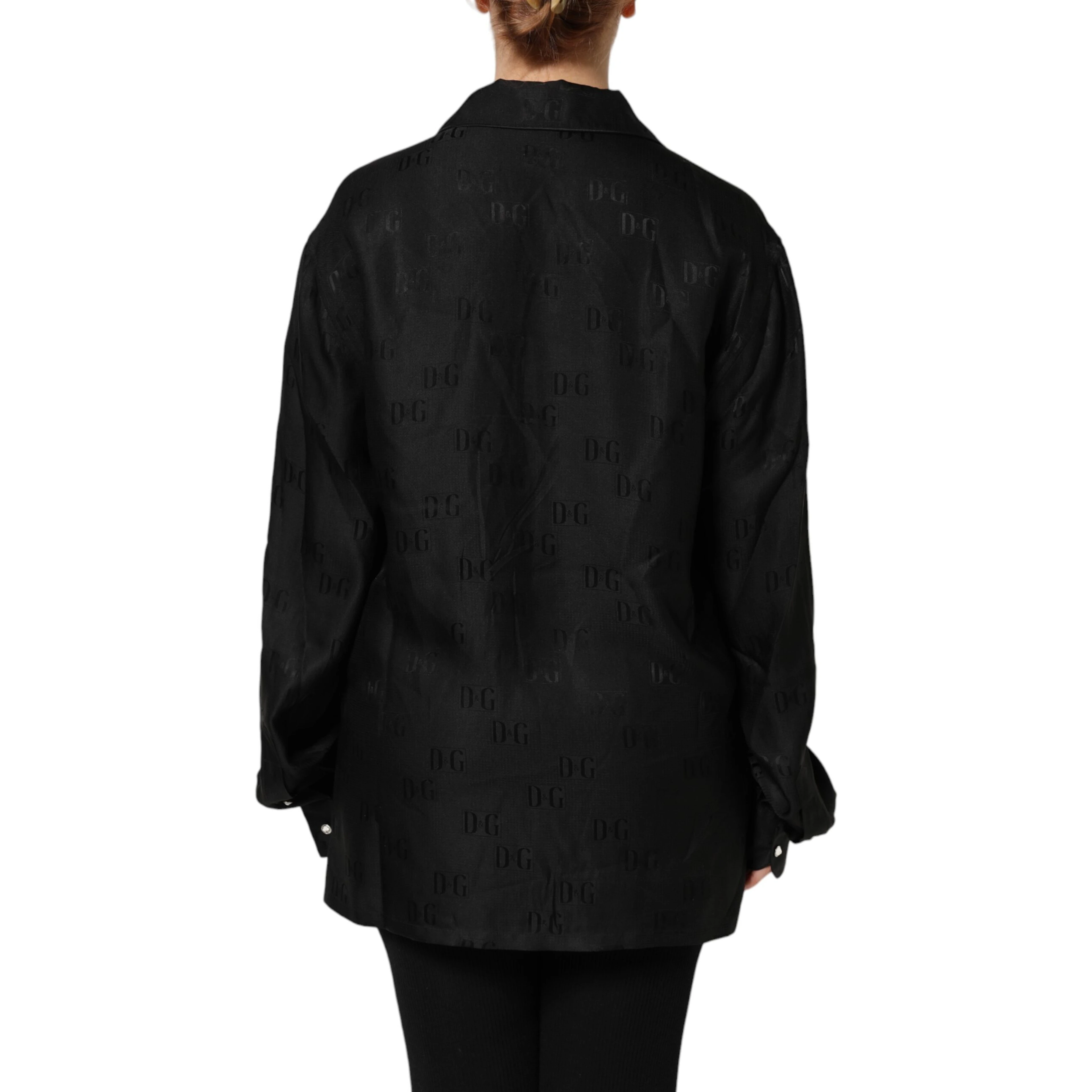 Black Silk DG Embroidery Long Sleeves Top