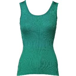 Green Silk Sleeveless Round Neck Tank Top
