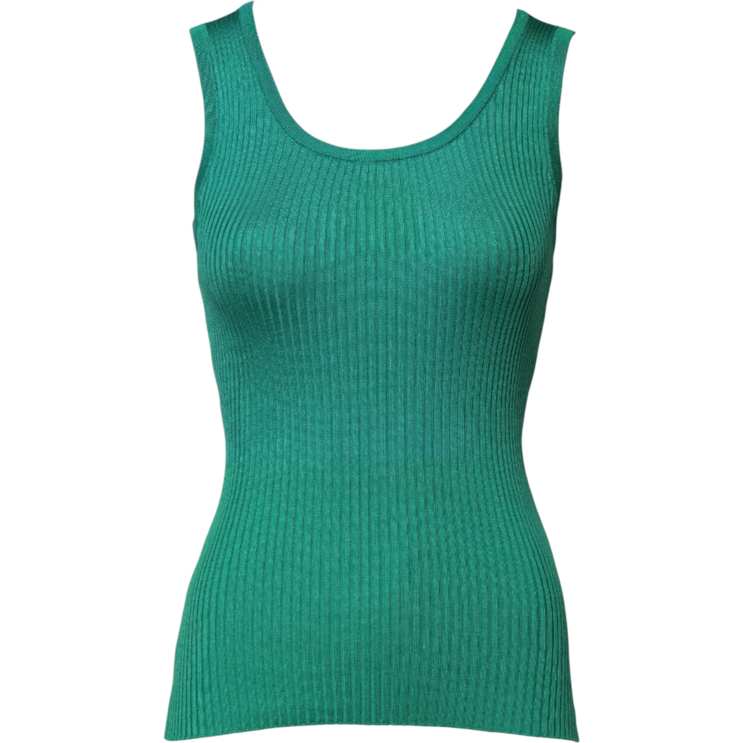 Green Silk Sleeveless Round Neck Tank Top