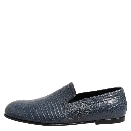 Blue Exotic Leather Slip On Loafers Men Dress Shoes