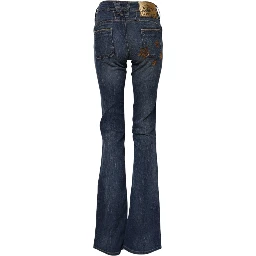 Blue Cotton Mid Waist Wide Leg Denim Jeans
