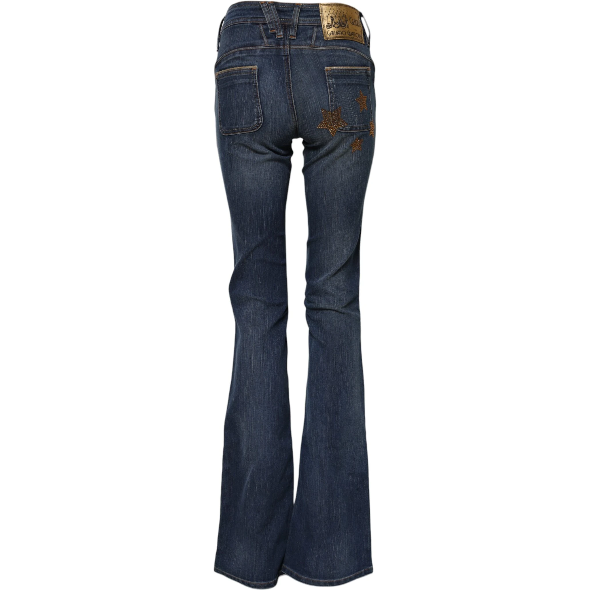Blue Cotton Mid Waist Wide Leg Denim Jeans