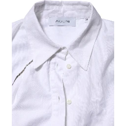 White Cotton Collared Long Sleeves Ruffle Top Shirt