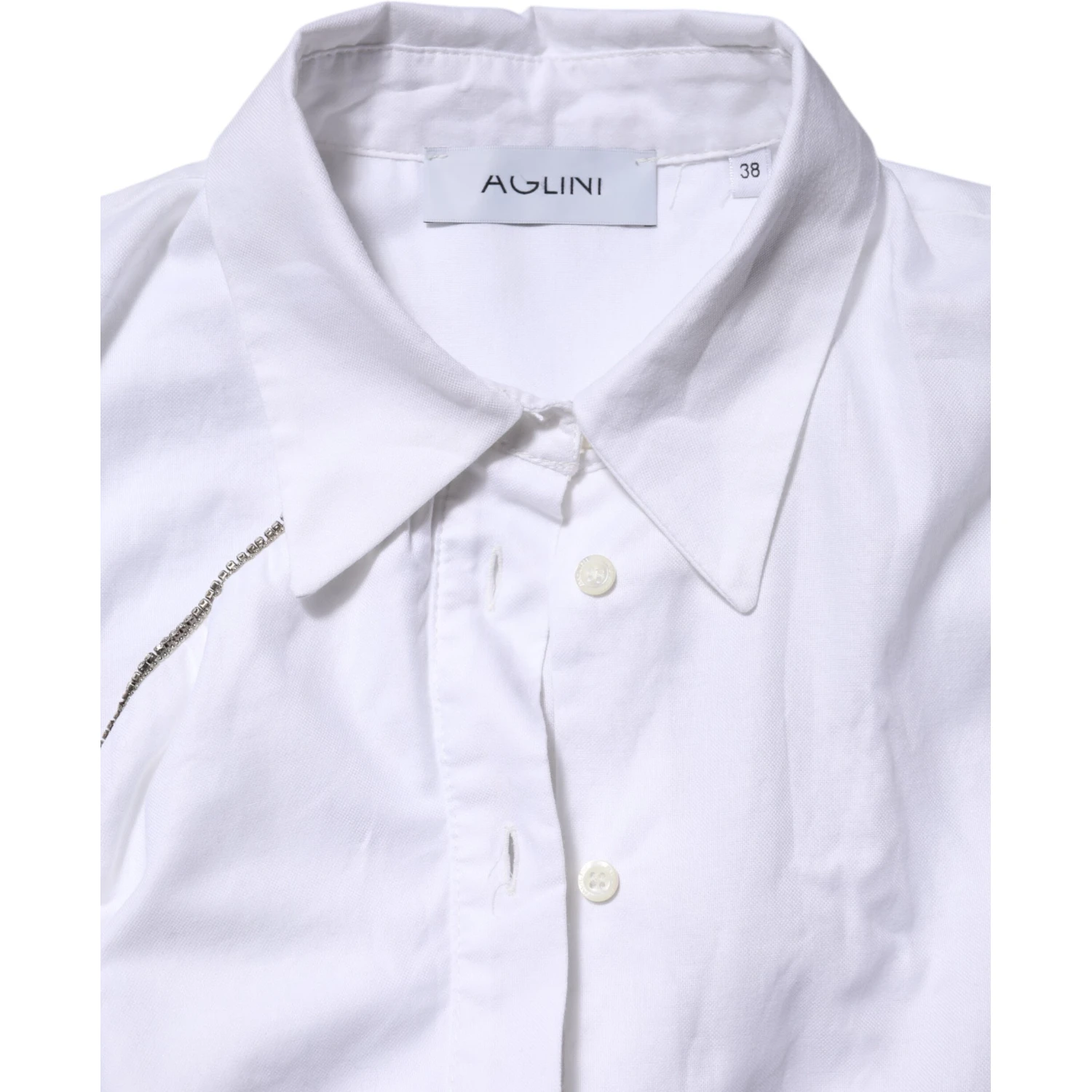 White Cotton Collared Long Sleeves Ruffle Top Shirt