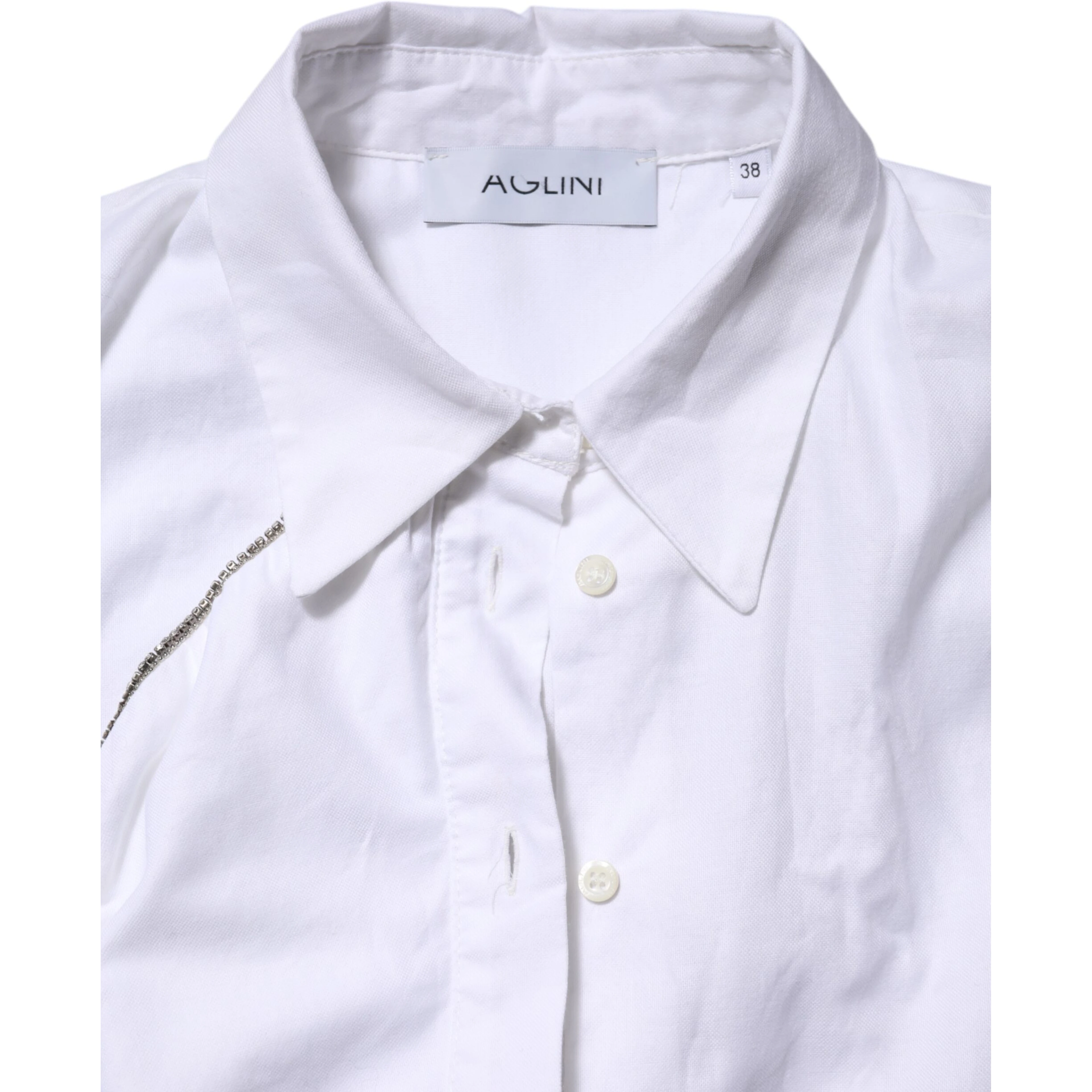 White Cotton Collared Long Sleeves Ruffle Top Shirt