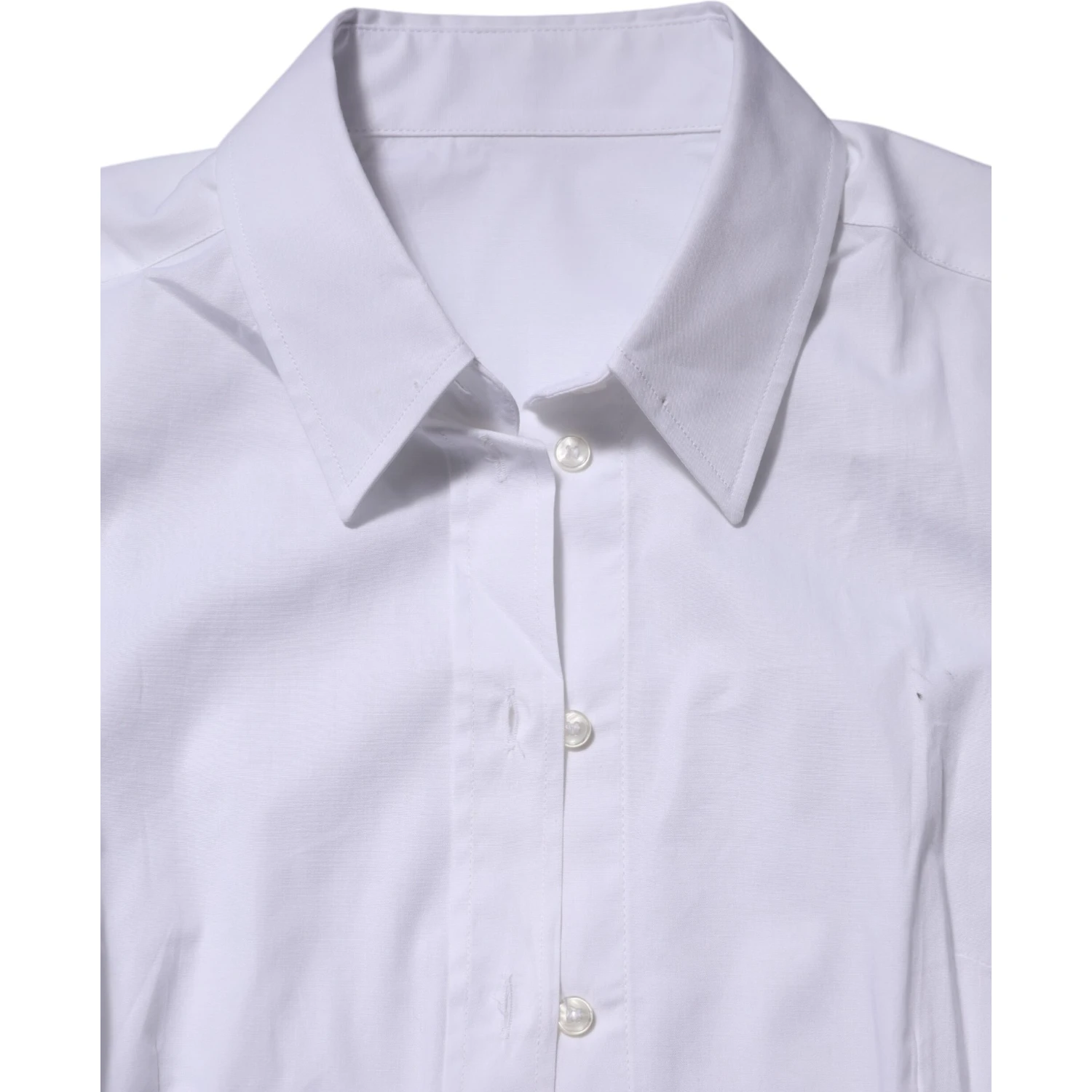 White Cotton Collared Long Sleeves Top Shirt