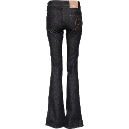 Blue Mid Waist Cotton Wide Leg Denim Jeans