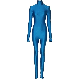 Blue Nylon Turtleneck Bodycon Jumpsuit Dress