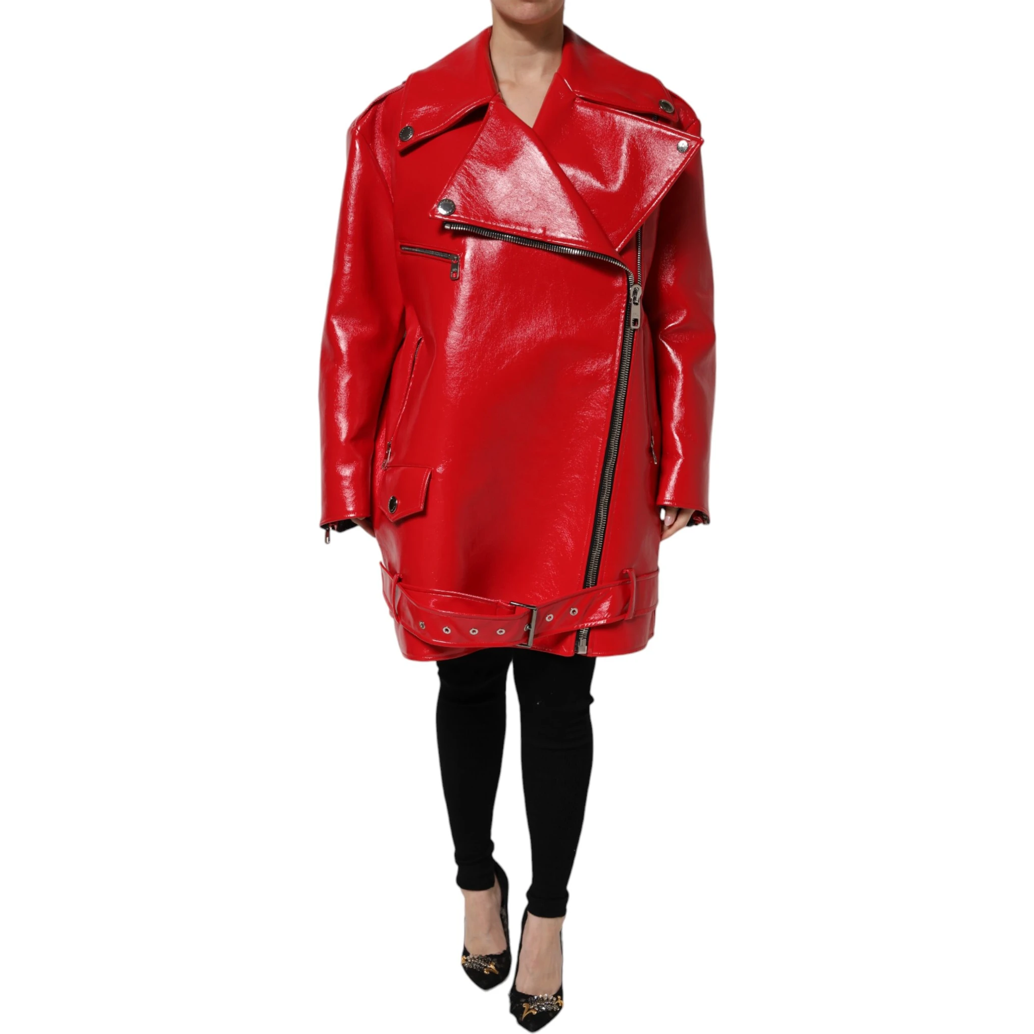 Red Lambskin Full Zipper Jacket