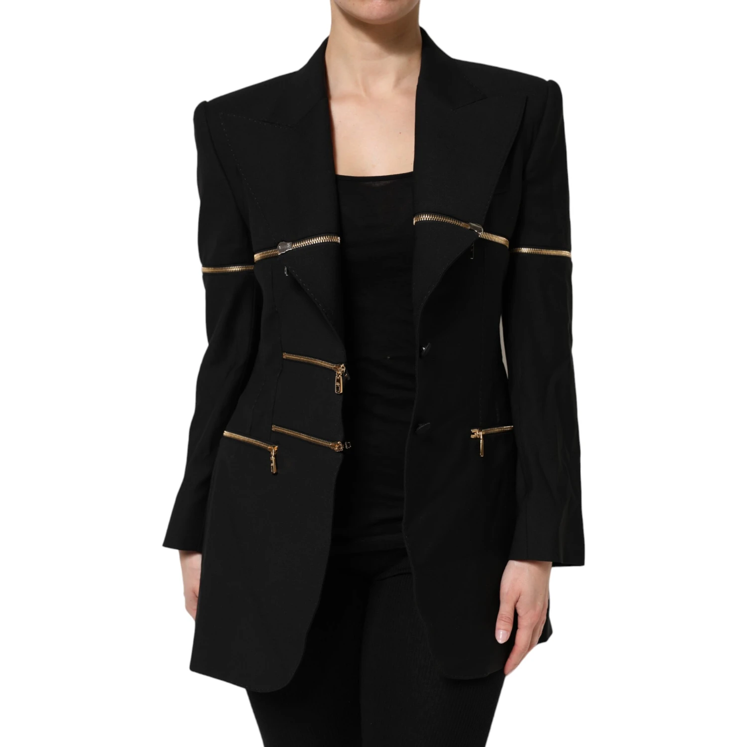 Black Wool Zipper Detailing Blazer Jacket