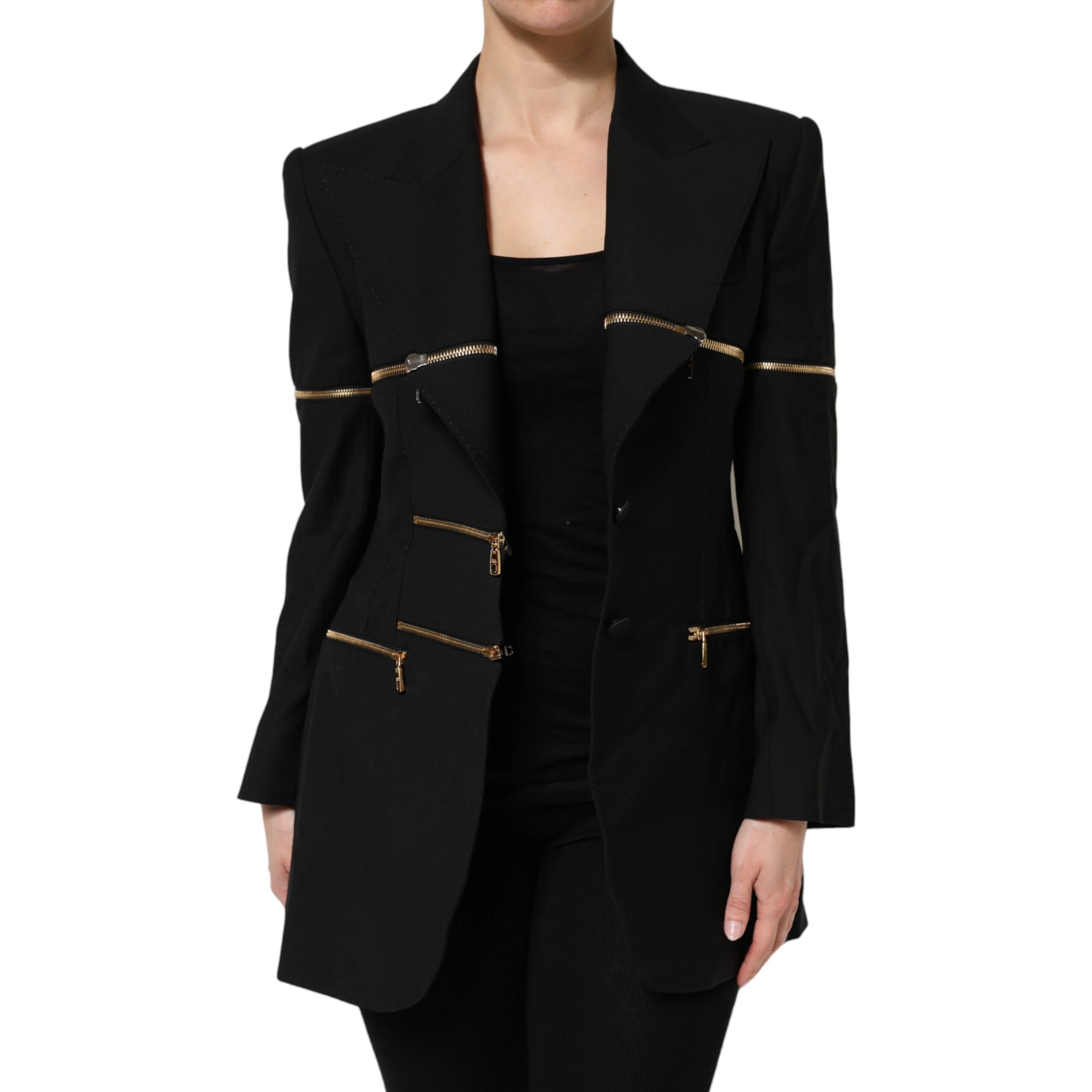 Black Wool Zipper Detailing Blazer Jacket