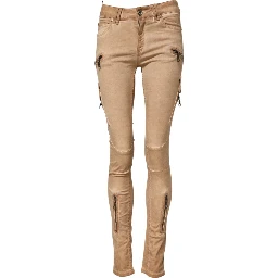 Brown Cotton Mid Waist Skinny Denim Jeans