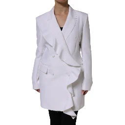 White Polyester Long Sleeves Ruffled Wrap Jacket