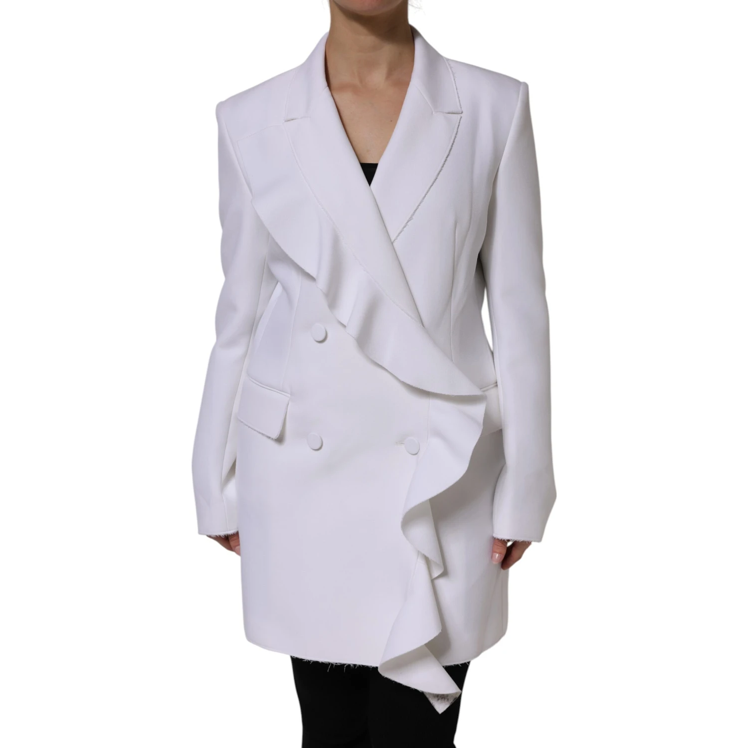 White Polyester Long Sleeves Ruffled Wrap Jacket