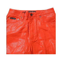 Orange Cotton High Waisted Denim Jeans