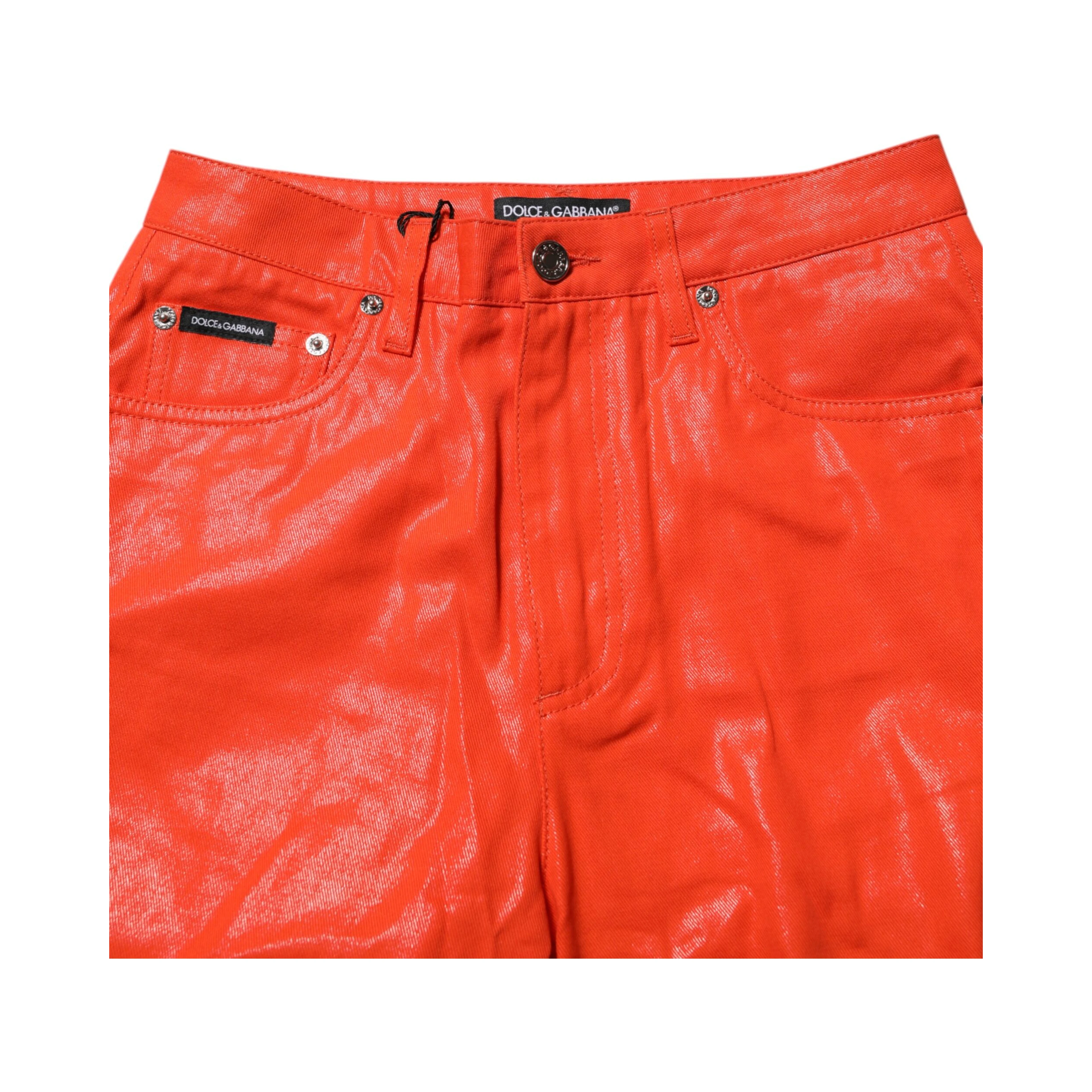 Orange Cotton High Waisted Denim Jeans