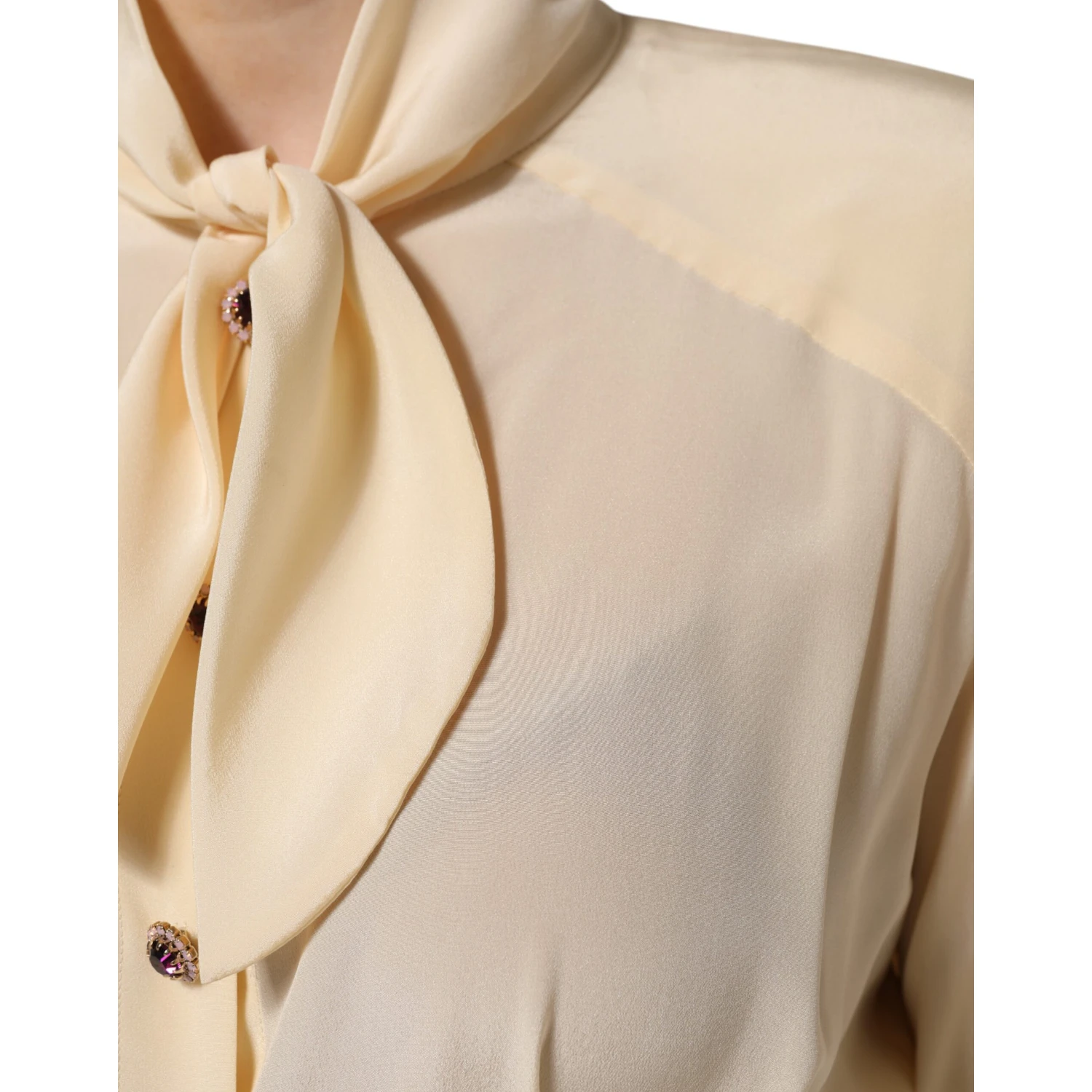 Light Yellow Ascot Collar Buttoned Blouse Top