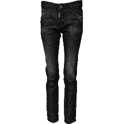 Black Washed Cotton Mid Waist Skinny Jeans