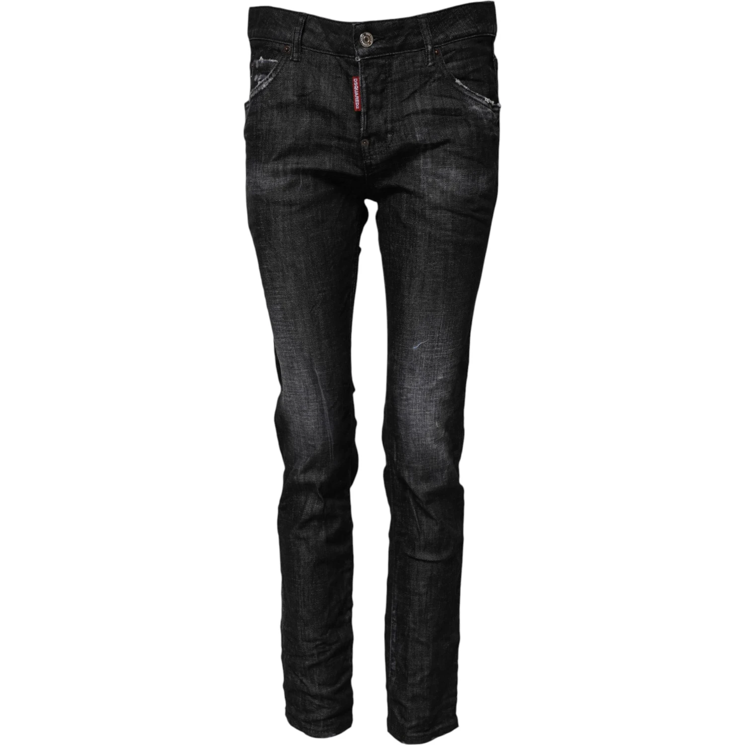 Black Washed Cotton Mid Waist Skinny Jeans