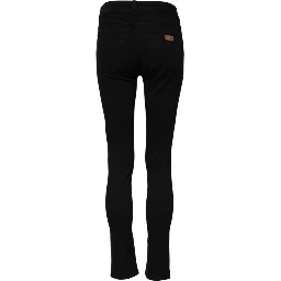 Black Skinny Cotton Mid Waisted Denim Jeans