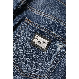 Blue Washed Cotton High Waisted Denim Jeans